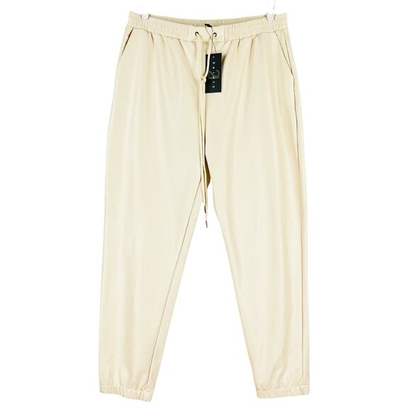 21 Saints Women Tan Faux Leather Jogger Pants Sz XL Drawstring Elastic Waist NWT - Picture 1 of 12